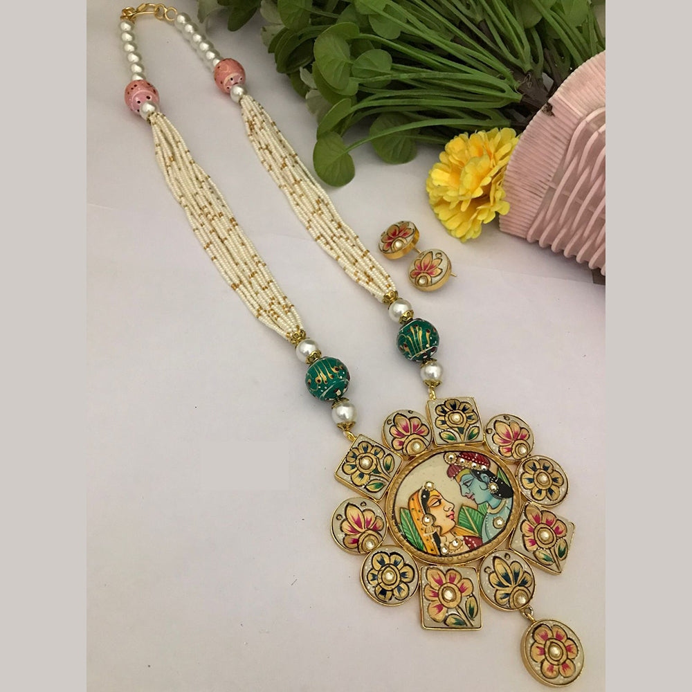 FS Collection Ethnic Handpainted Radha Krishna Designer Meenakari Long Necklace Set