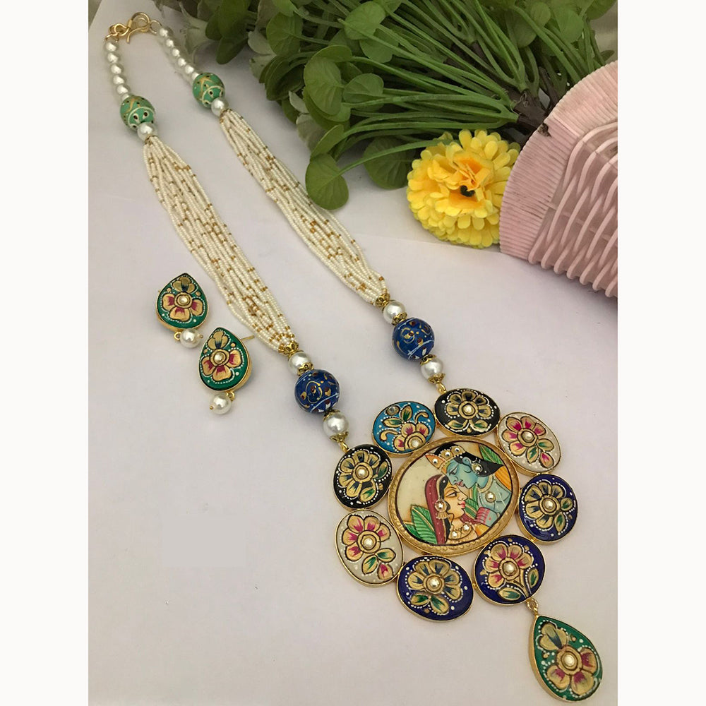 FS Collection Ethnic Handpainted Radha Krishna Designer Meenakari Long Necklace Set