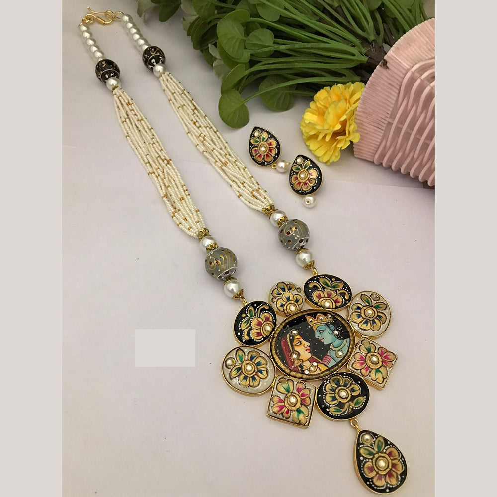 FS Collection Ethnic Handpainted Radha Krishna Designer Meenakari Long Necklace Set