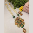 FS Collection Multicolor Meenakari Pearl Strand Long Necklace Set with Peacock Art