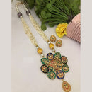FS Collection Multicolor Meenakari Pearl Strand Long Necklace Set with Peacock Art