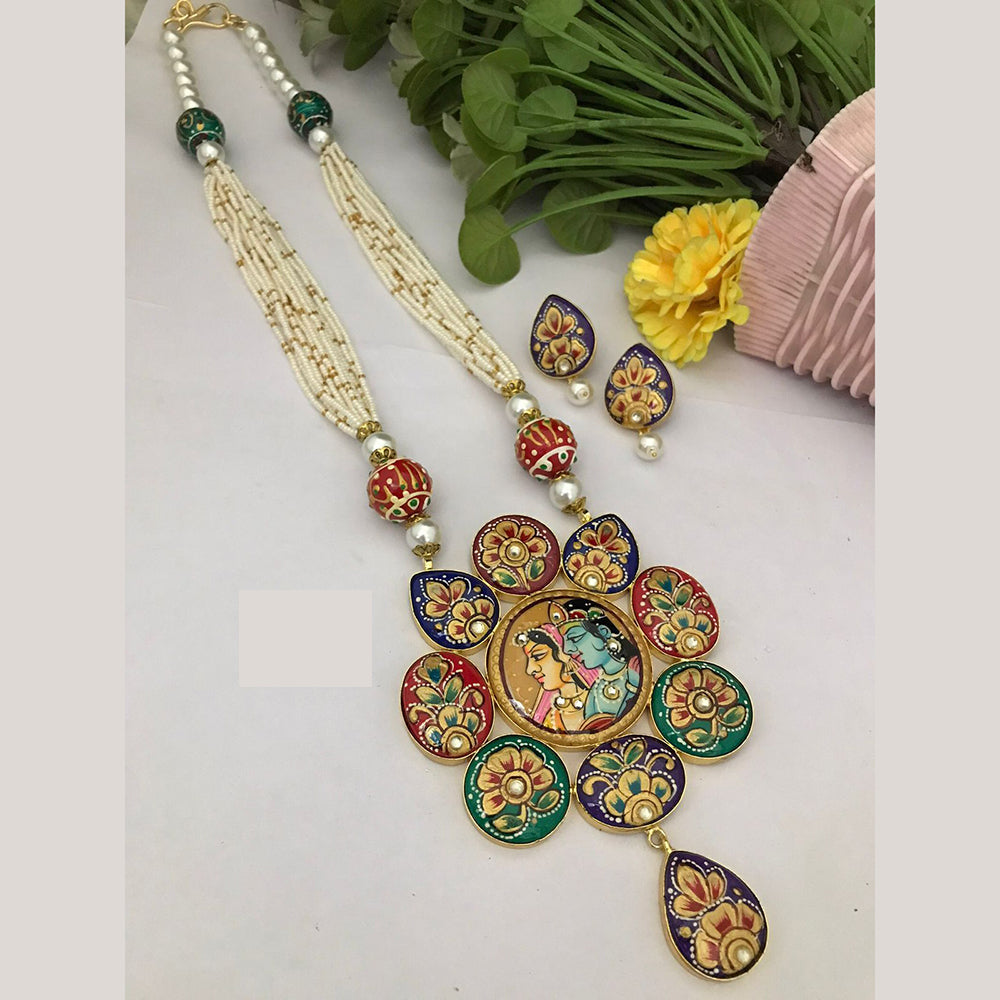 FS Collection Ethnic Handpainted Radha Krishna Designer Meenakari Long Necklace Set