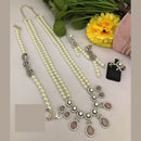 FS Collection Dazzle Bloom Crystal Long Necklace Set with Designer Pearl Embellishments