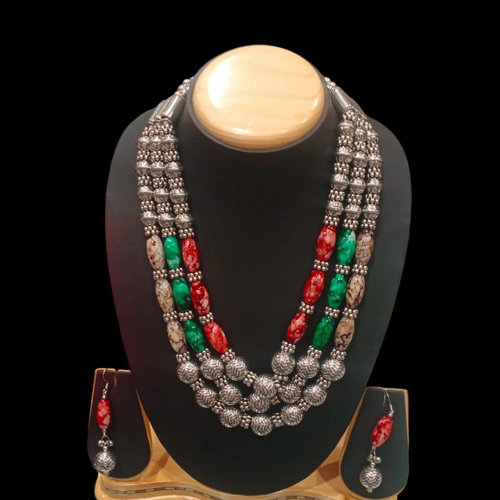 FS Collection Heritage Style Oxidised Multi Layer Necklace Jewelry Set for Garba & Folk Dance