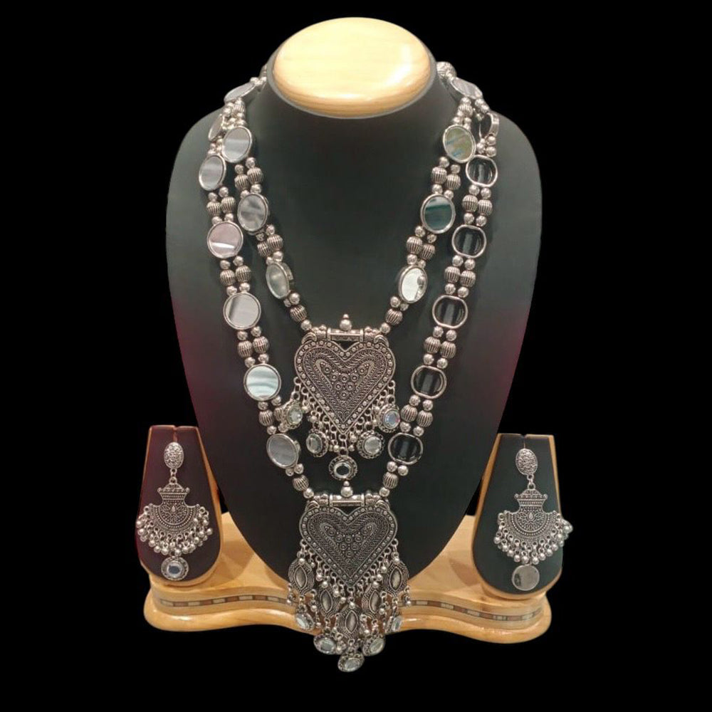 FS Collection Heritage Style Oxidised Double Necklace Jewelry Set for Garba & Folk Dance