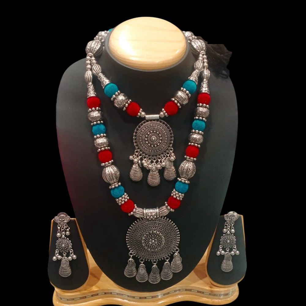 FS Collection Heritage Style Oxidised Double Necklace Jewelry Set for Garba & Folk Dance