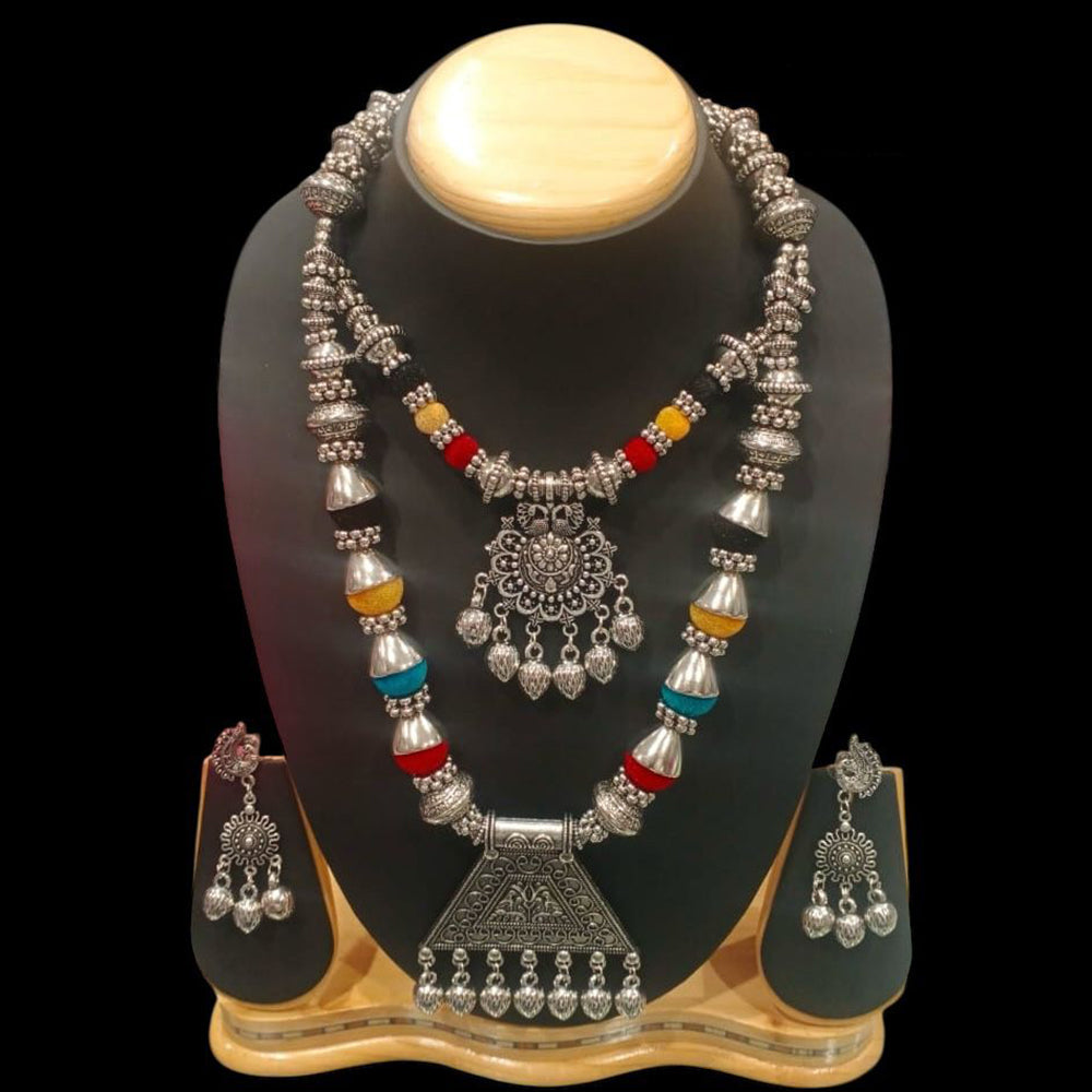 FS Collection Heritage Style Oxidised Double Necklace Jewelry Set for Garba & Folk Dance