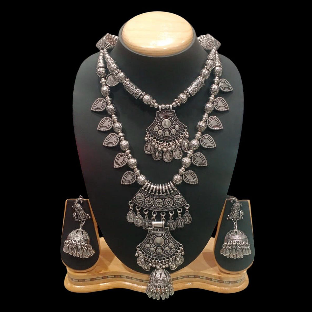 FS Collection Heritage Style Oxidised Double Necklace Jewelry Set for Garba & Folk Dance