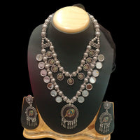 FS Collection Heritage Style Oxidised Mirror Double Necklace Jewelry Set for Garba & Folk Dance