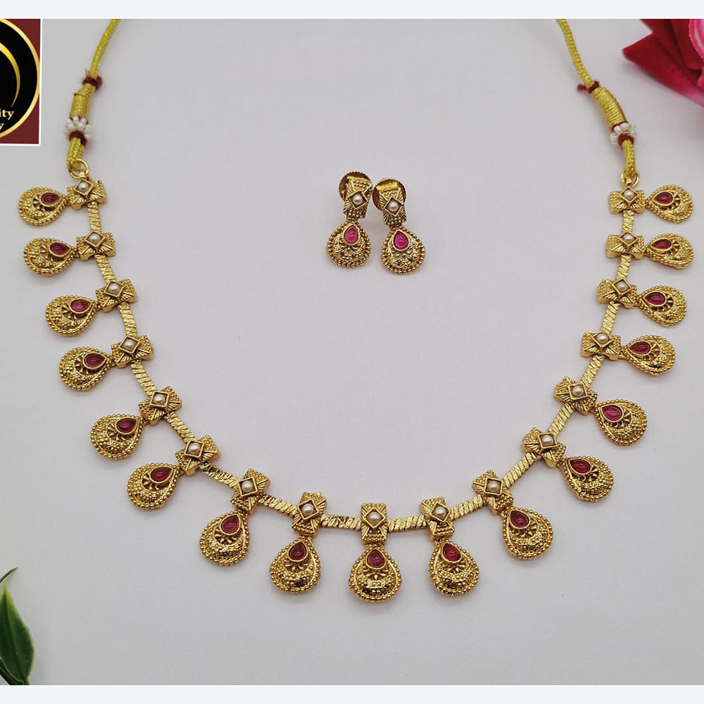 FS Collection Traditional Pota Stone Necklace Set For Wedding And Festive Wear