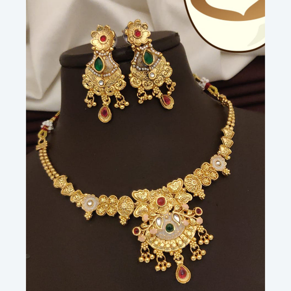 FS Collection Exquisite Pota Stone Necklace Set with Beautiful Meenakari Work for Special Occasions