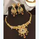 FS Collection Exquisite Pota Stone Necklace Set with Beautiful Meenakari Work for Special Occasions