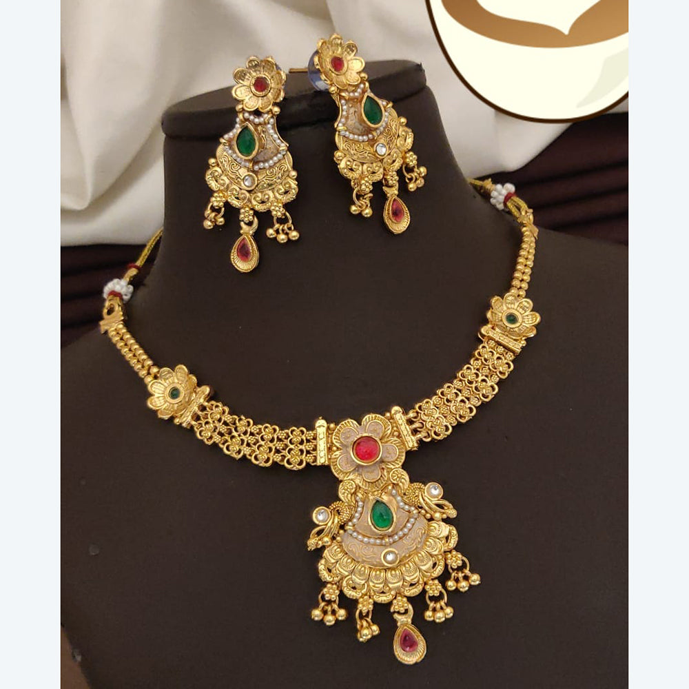 FS Collection Exquisite Pota Stone Necklace Set with Beautiful Meenakari Work for Special Occasions