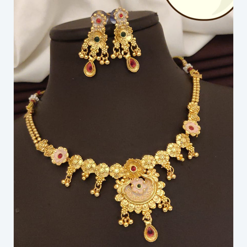 FS Collection Exquisite Pota Stone Necklace Set with Beautiful Meenakari Work for Special Occasions