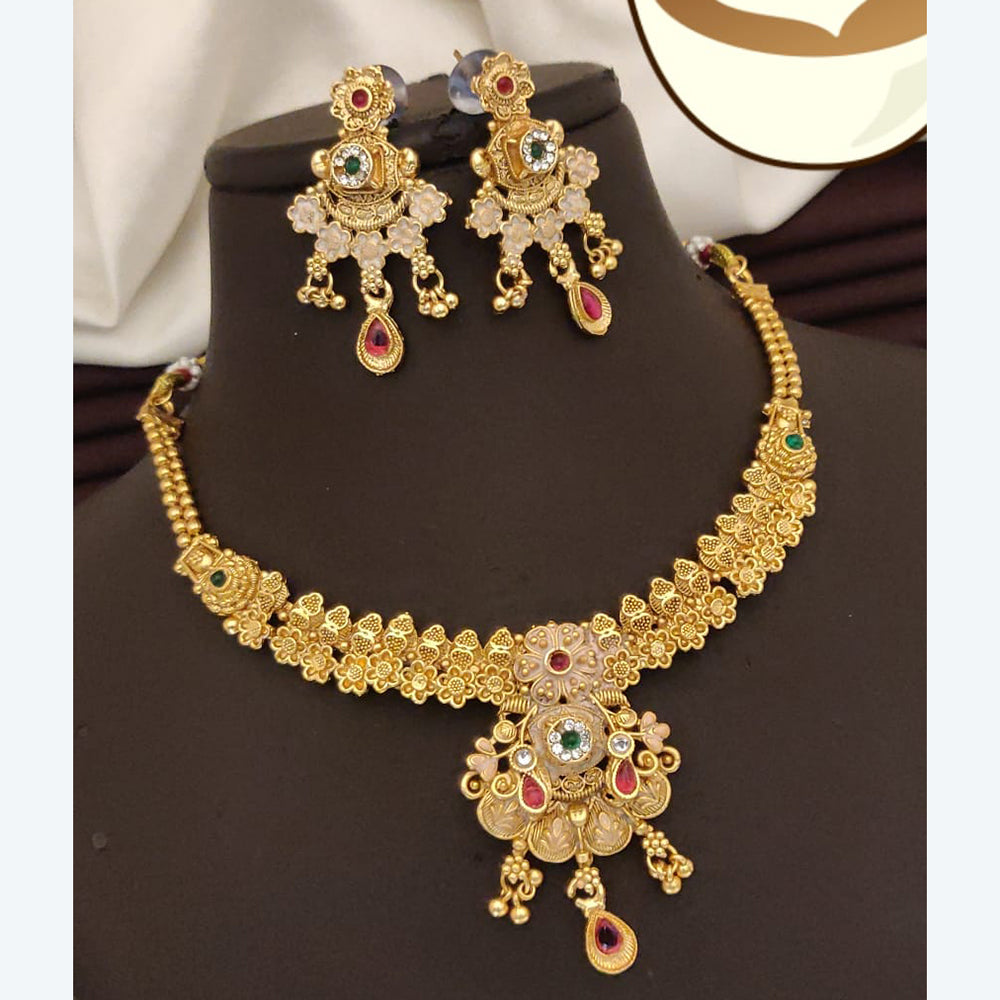 FS Collection Exquisite Pota Stone Necklace Set with Beautiful Meenakari Work for Special Occasions