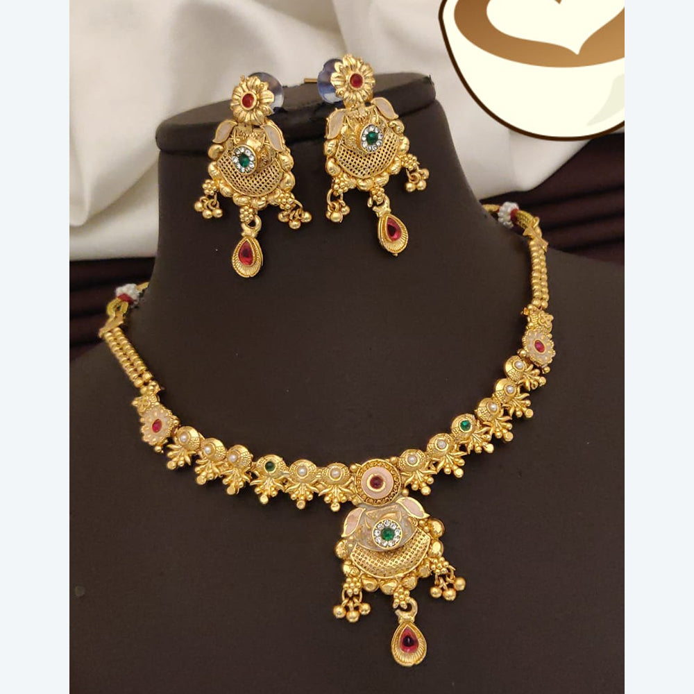 FS Collection Exquisite Pota Stone Necklace Set with Beautiful Meenakari Work for Special Occasions