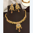 FS Collection Exquisite Pota Stone Necklace Set with Beautiful Meenakari Work for Special Occasions