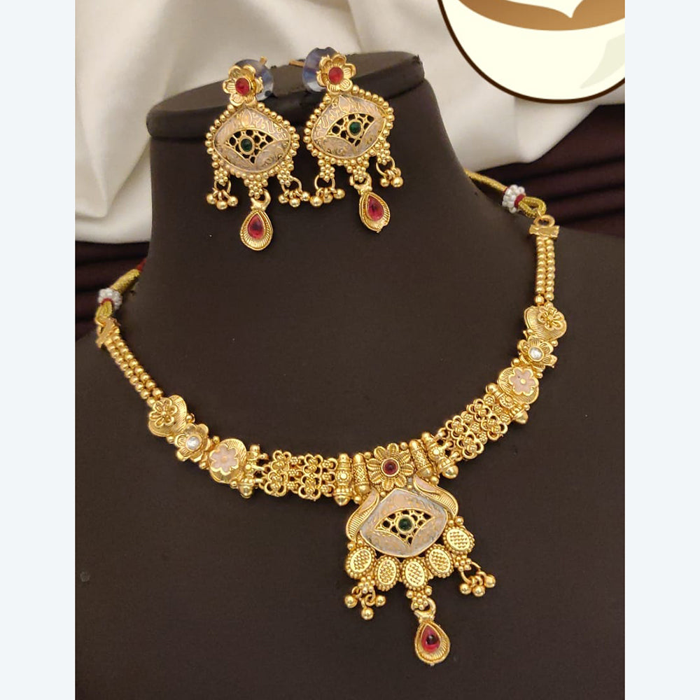 FS Collection Exquisite Pota Stone Necklace Set with Beautiful Meenakari Work for Special Occasions