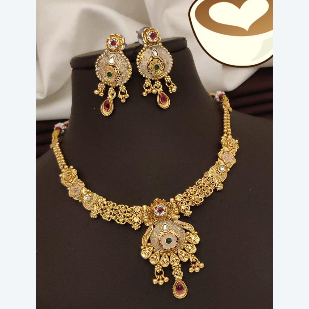 FS Collection Exquisite Pota Stone Necklace Set with Beautiful Meenakari Work for Special Occasions