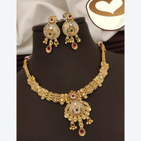 FS Collection Exquisite Pota Stone Necklace Set with Beautiful Meenakari Work for Special Occasions