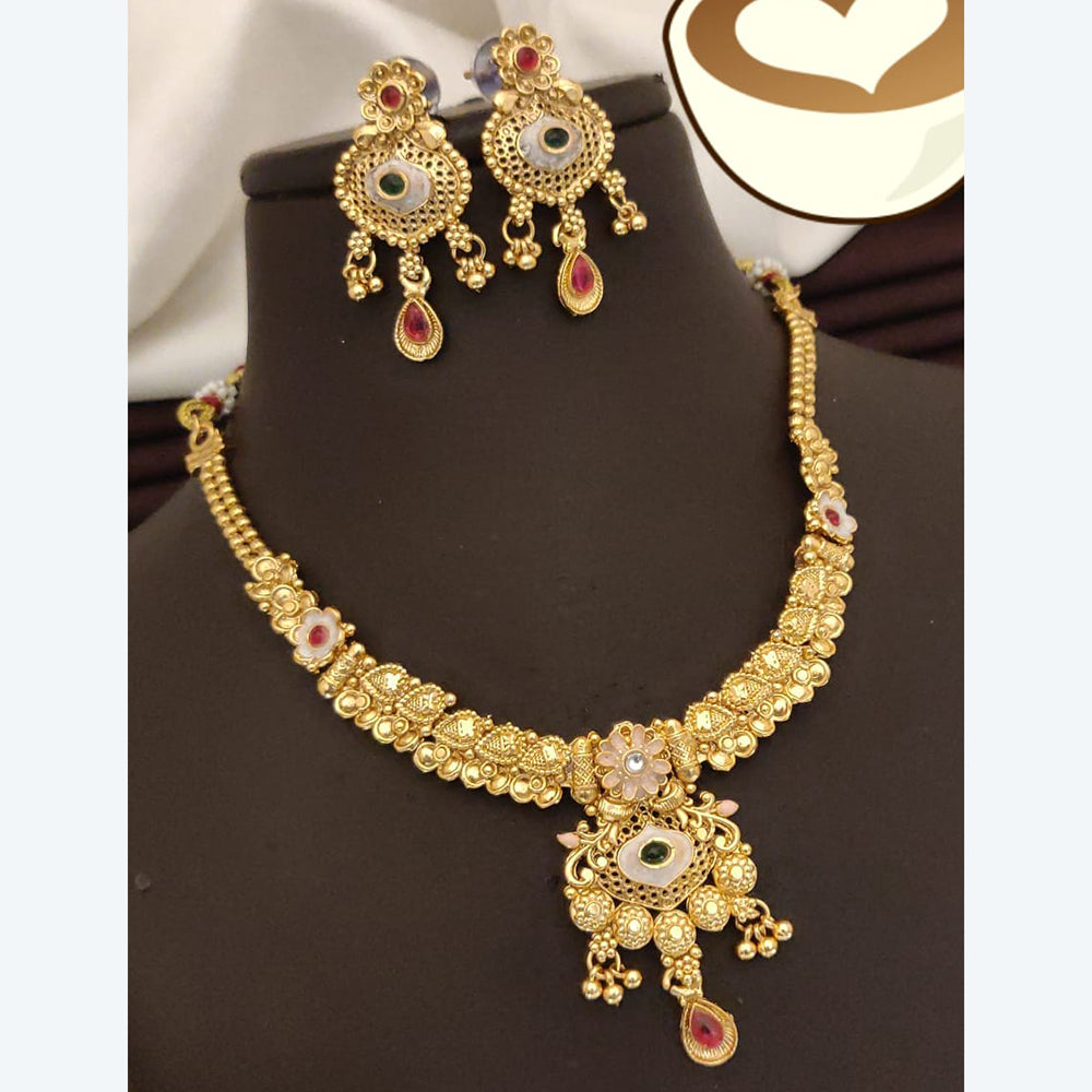 FS Collection Exquisite Pota Stone Necklace Set with Beautiful Meenakari Work for Special Occasions
