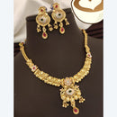 FS Collection Exquisite Pota Stone Necklace Set with Beautiful Meenakari Work for Special Occasions