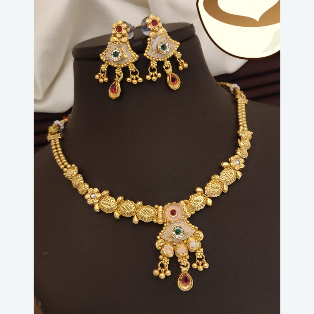 FS Collection Exquisite Pota Stone Necklace Set with Beautiful Meenakari Work for Special Occasions
