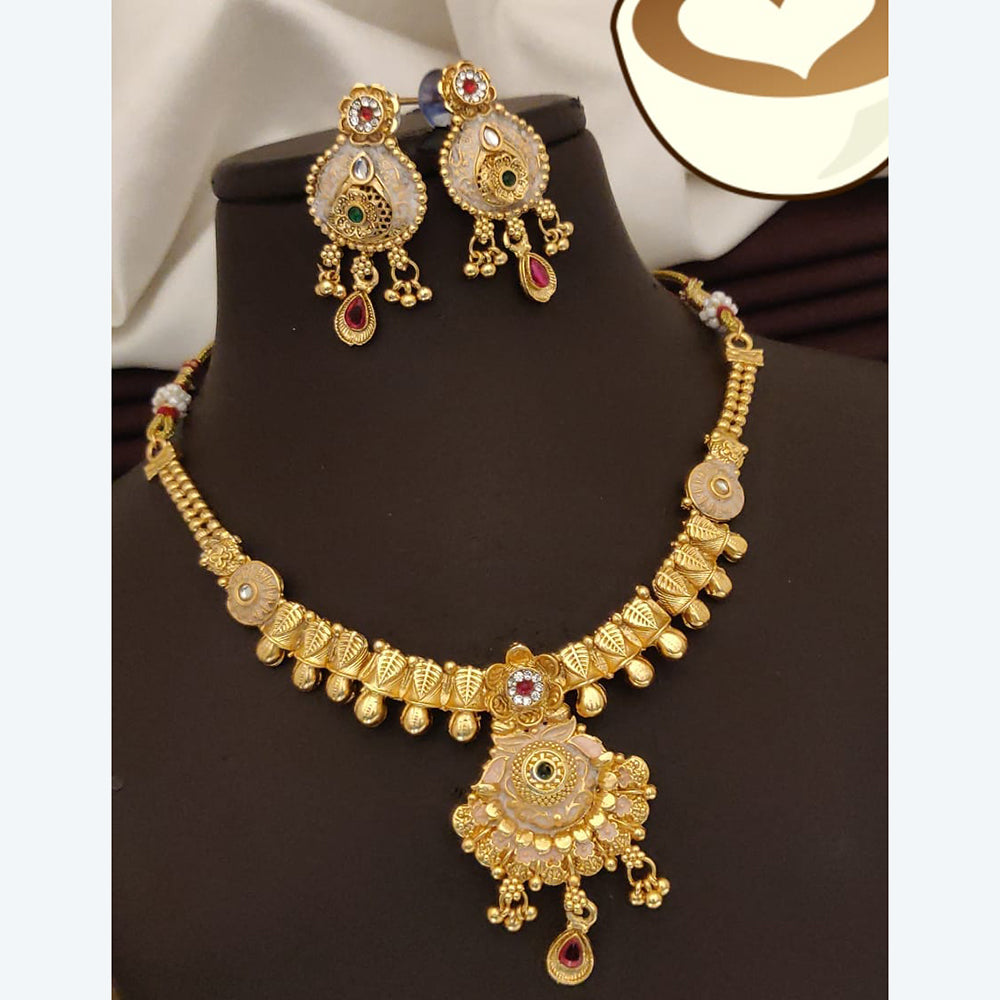 FS Collection Exquisite Pota Stone Necklace Set with Beautiful Meenakari Work for Special Occasions