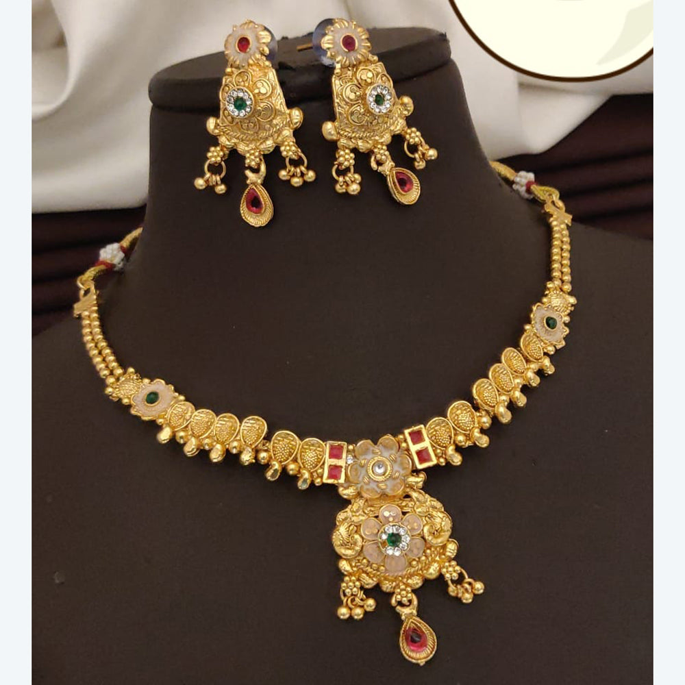 FS Collection Exquisite Pota Stone Necklace Set with Beautiful Meenakari Work for Special Occasions