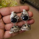 FS Collection Classic Oxidised Plated Monalisa Stone Work Jhumki Earrings