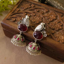 FS Collection Classic Oxidised Plated Monalisa Stone Work Jhumki Earrings