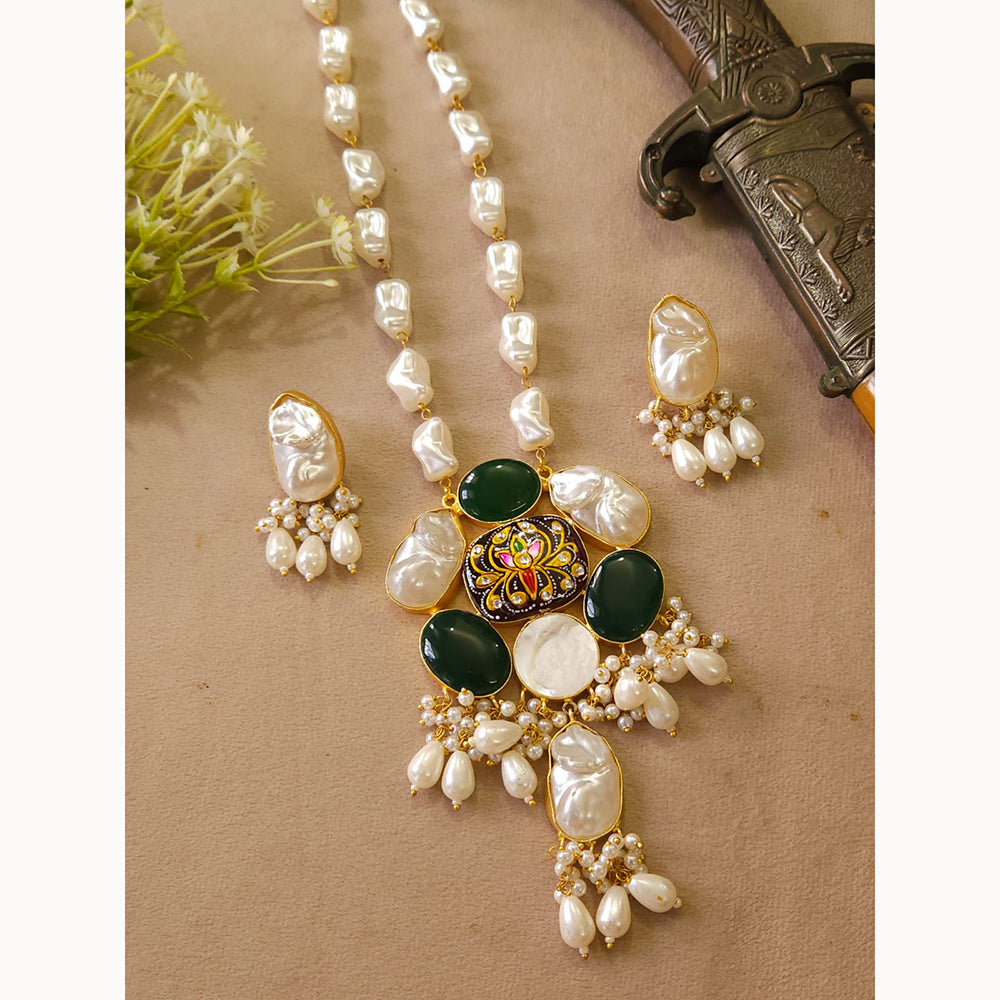 FS Collection Modern Look Mother Of Pearl Stone Necklace Set For Special Occassions