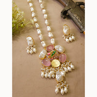 FS Collection Modern Look Mother Of Pearl Stone Necklace Set For Special Occassions