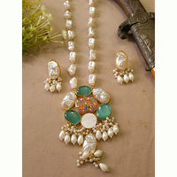 FS Collection Modern Look Mother Of Pearl Stone Necklace Set For Special Occassions