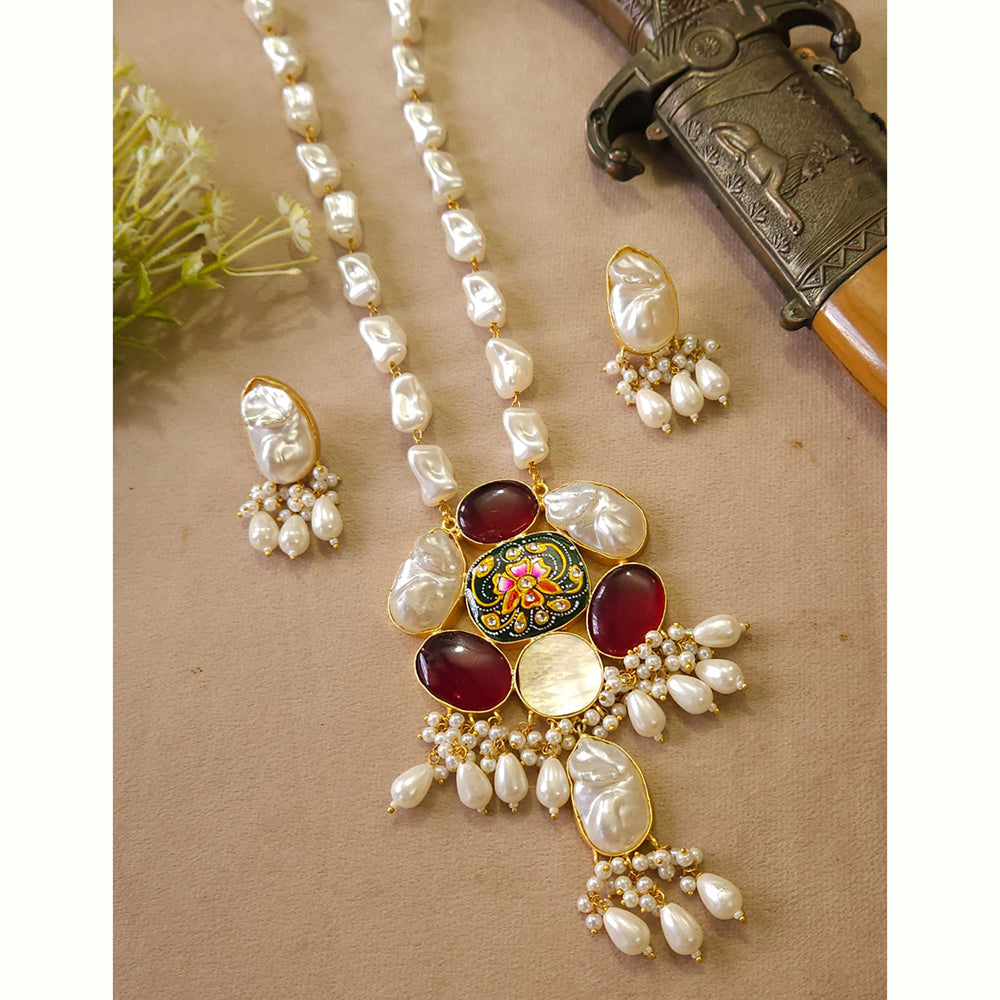 FS Collection Modern Look Mother Of Pearl Stone Necklace Set For Special Occassions