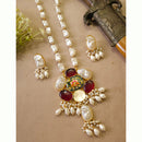 FS Collection Modern Look Mother Of Pearl Stone Necklace Set For Special Occassions