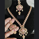 FS Collection Gold Plated  Crystal Stone And Pearl Necklace Set For Special Occassions