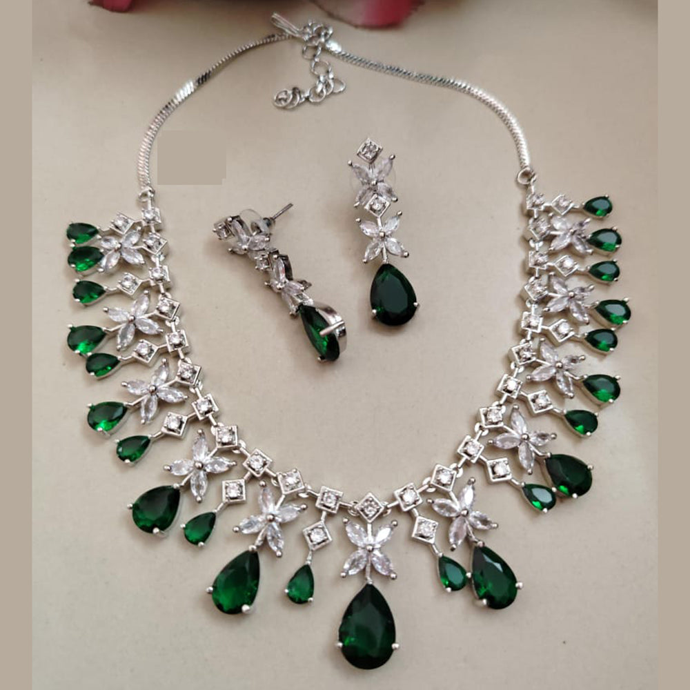 FS Collection Sparkling American Diamond Necklace Set For Party Wear
