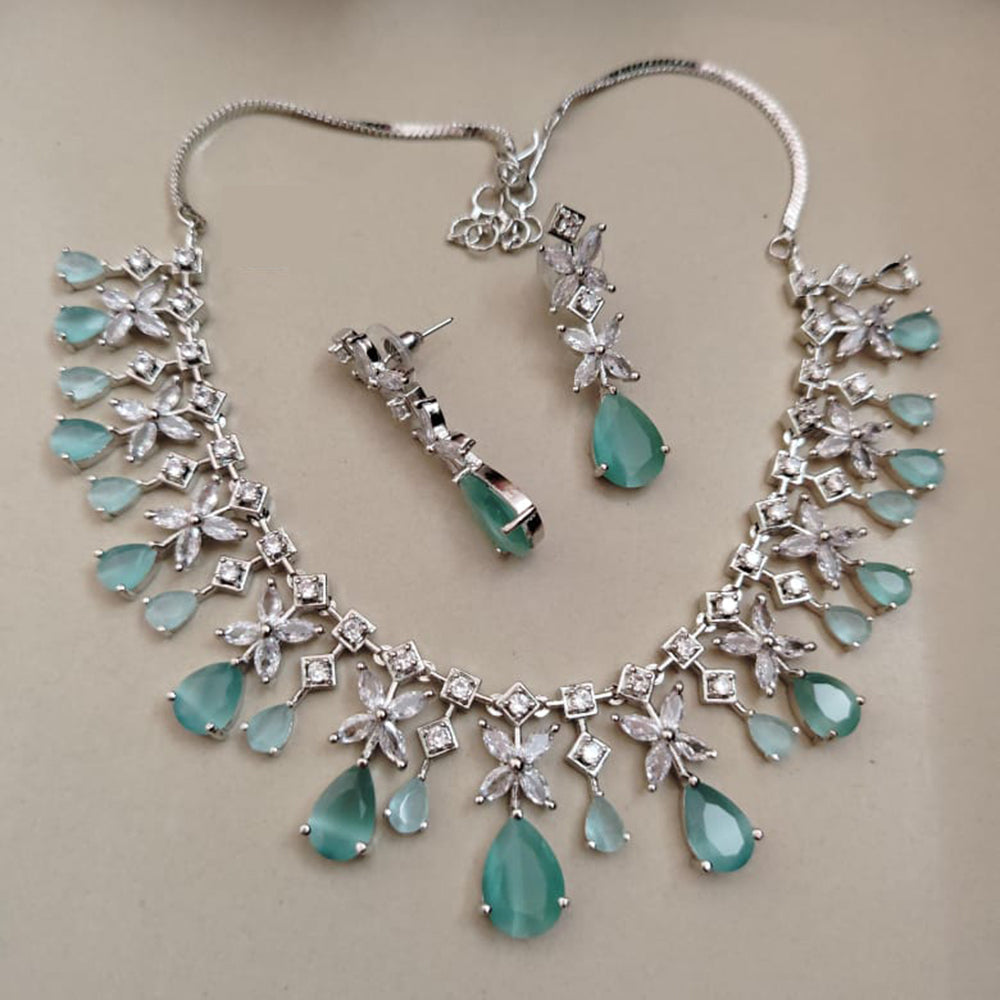 FS Collection Sparkling American Diamond Necklace Set For Party Wear