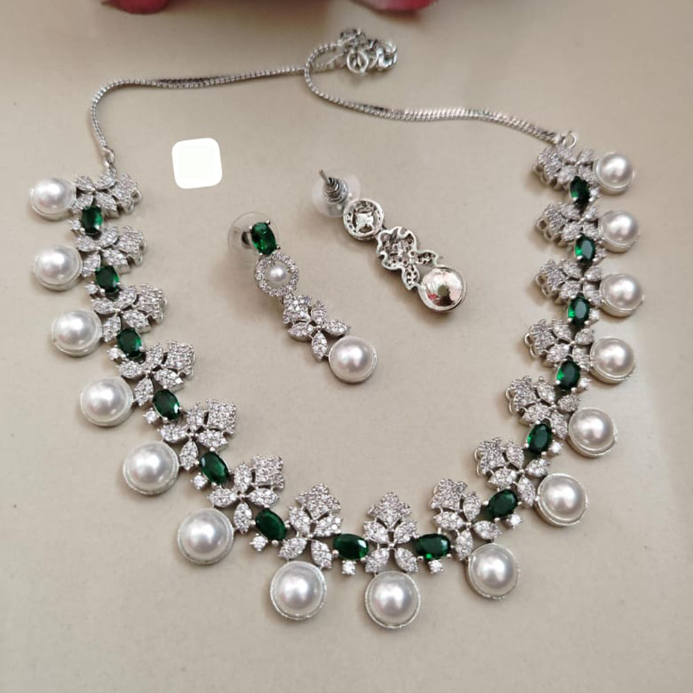 FS Collection Sparkling American Diamond Necklace Set For Party Wear