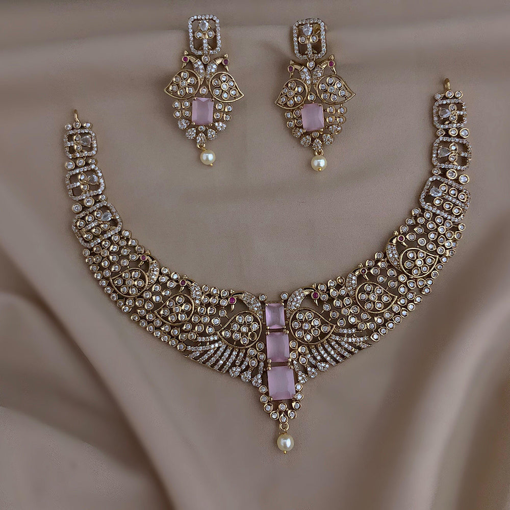 FS Collection Sparkling American Diamond Necklace Set For Party Wear
