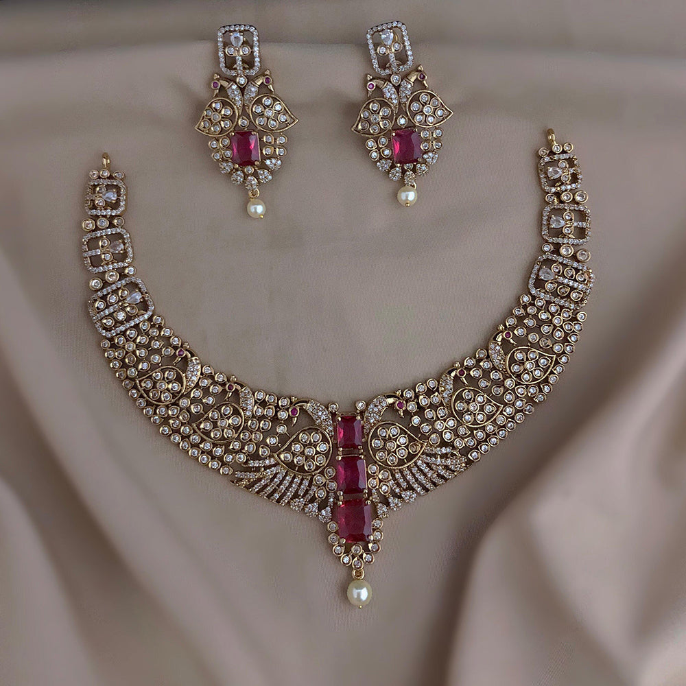 FS Collection Sparkling American Diamond Necklace Set For Party Wear