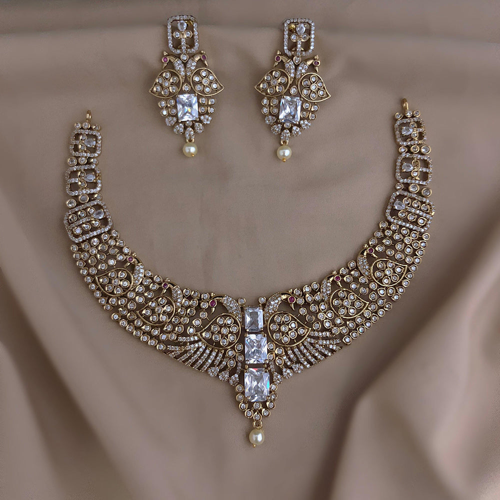 FS Collection Sparkling American Diamond Necklace Set For Party Wear
