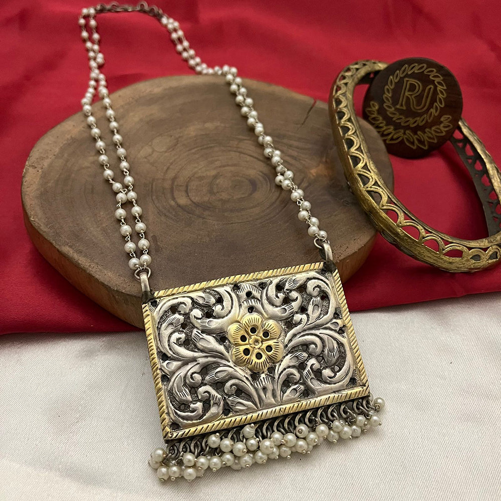 FS Collection Trendy 2 Tone Oxidised Plated Long Pendent Necklace Set Perfect For Navratri Festival
