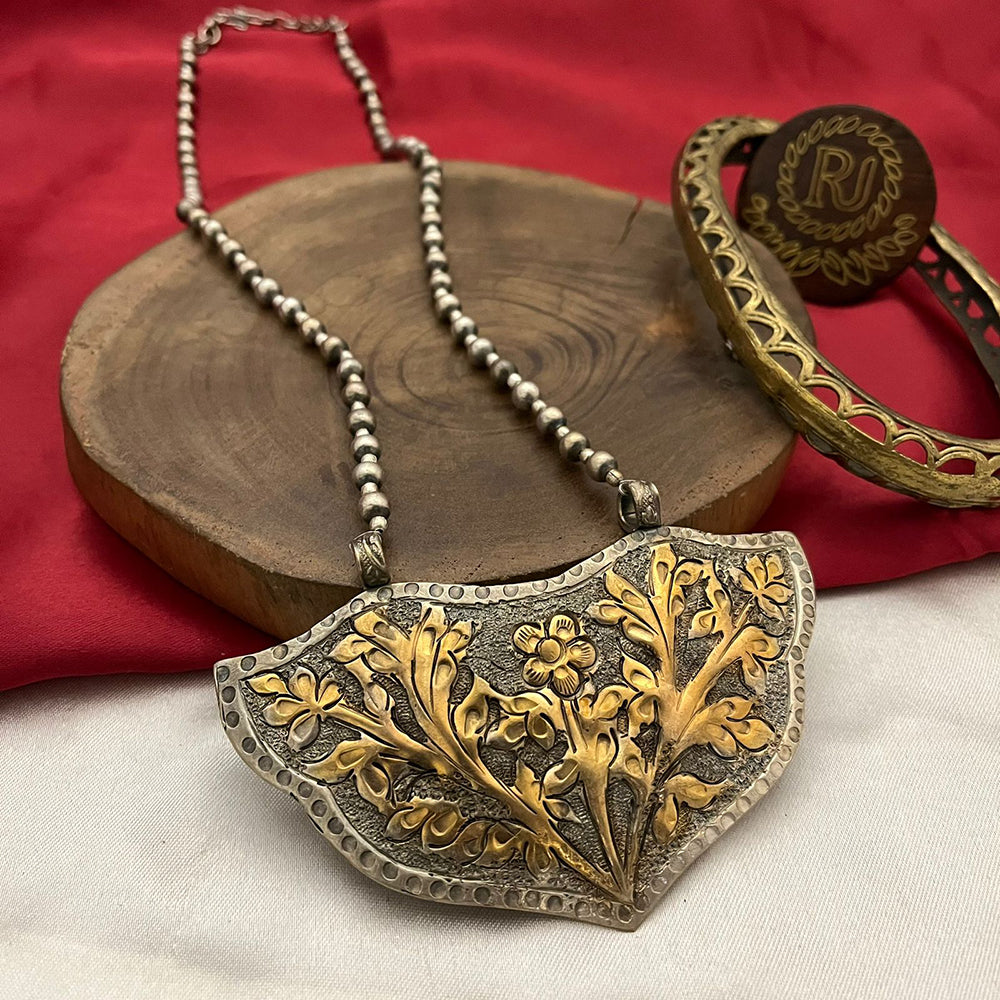 FS Collection Trendy 2 Tone Oxidised Plated Long Pendent Necklace Set Perfect For Navratri Festival
