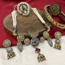 FS Collection Traditional Oxidised 2 Tone Long Necklace set with pota stone work
