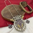 FS Collection Trendy 2 Tone Oxidised Plated Long Pendent Necklace Set Perfect For Navratri Festival