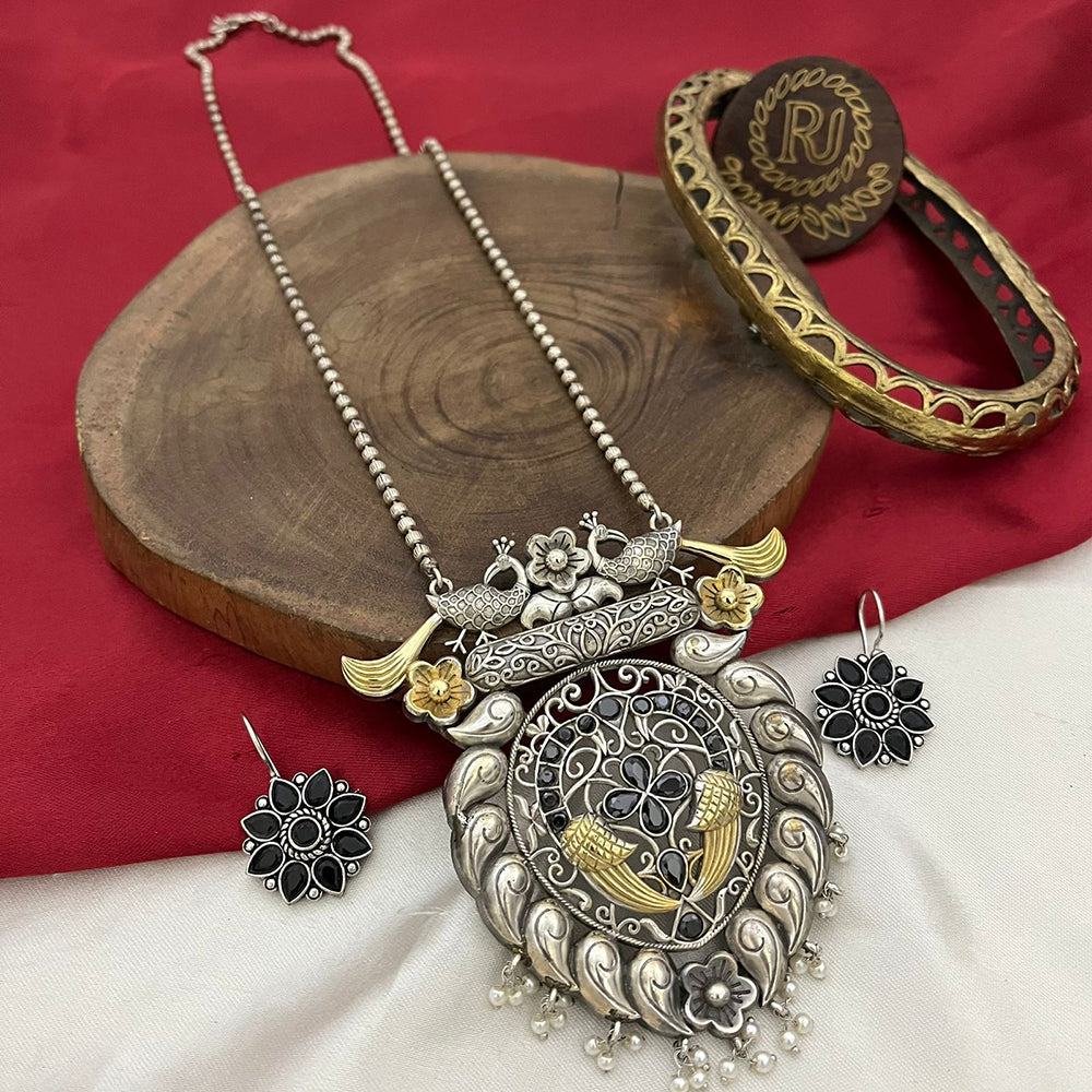 FS Collection Trendy 2 Tone Oxidised Plated Long Pendent Necklace Set Perfect For Navratri Festival