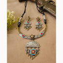 FS Collection Traditional Oxidised 2 Tone Necklace set with pota stone work