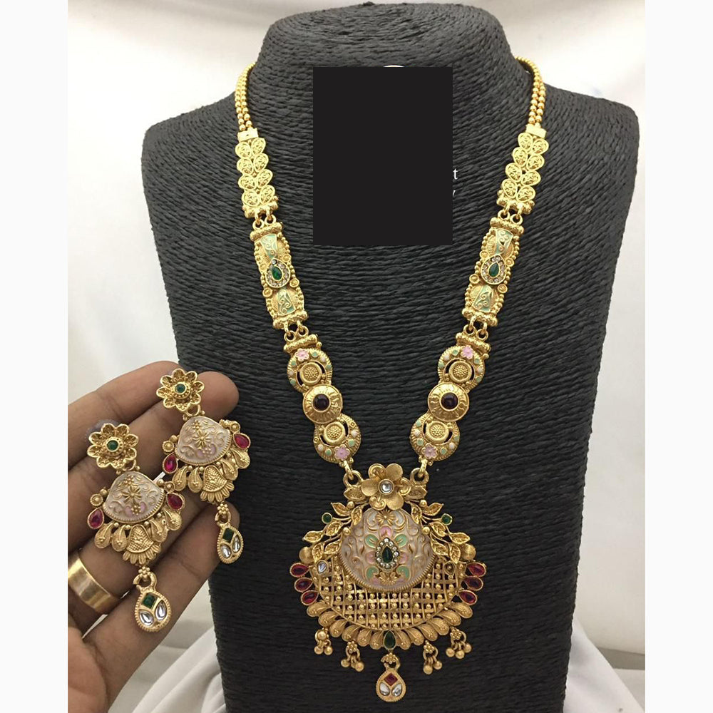 FS Collections Ethnic Meenakari Work Long Necklace Set with Pota and Pearls For Wedding